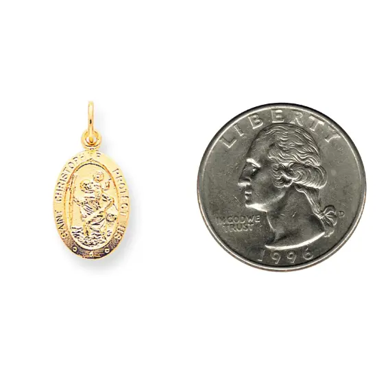 10K Yellow Gold Saint Christopher Pendant Charm New 25 X 11mm Jewerly {2}
