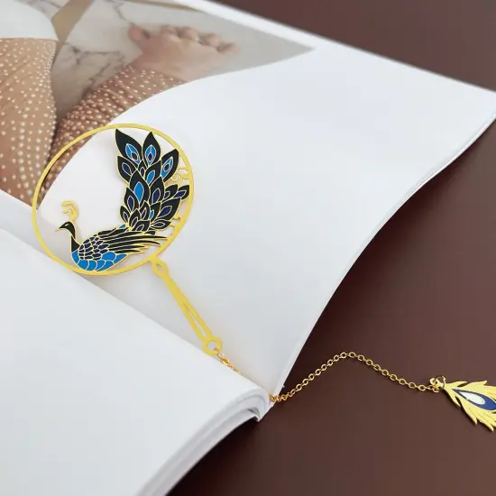 Wrapables Metallic Bookmark with Pendant for Book Lovers and Readers, Peacock {6}
