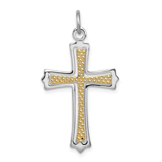 Sterling Silver Gold Plated Cross Charm Jewerly 32mm x 20mm {1}