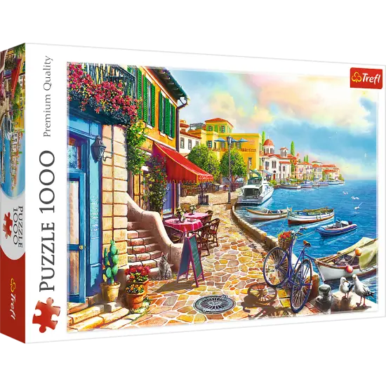 1000 Piece Jigsaw Puzzles, Sunny Embankment, Coastal City, Ocean, Adult Puzzles, Trefl 10527 {1}