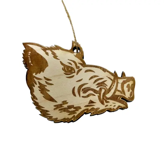 Ornament - Wild Boar Head - Raw Wood Ornament {1}