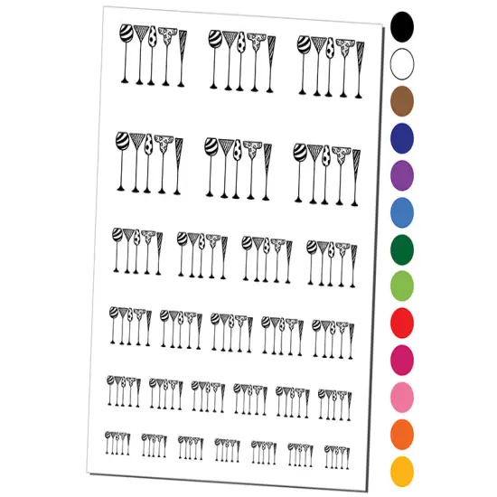 Cocktail Glasses Happy Hour Temporary Tattoo Water Resistant Fake Body Art Set Collection Black {1}