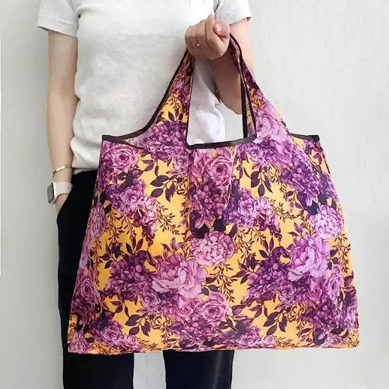 Wrapables Large Foldable Tote Nylon Reusable Grocery Bags, 3 Pack Elegant Bouquet {5}