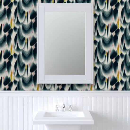 Peel & Stick Wallpaper 2FT Wide Abstract Indigo Tie Dye Japanese Inspired Watercolor Ikat Navy And Mustard Ombre Custom Removable Wallpaper by Spoonflower {6}