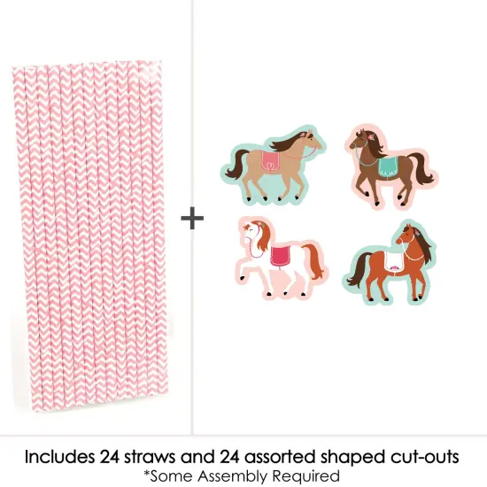 Big Dot of Happiness Run Wild Horses - Paper Straw Decor - Pony Birthday Party Striped Decorative Straws - Set of 24 {4}