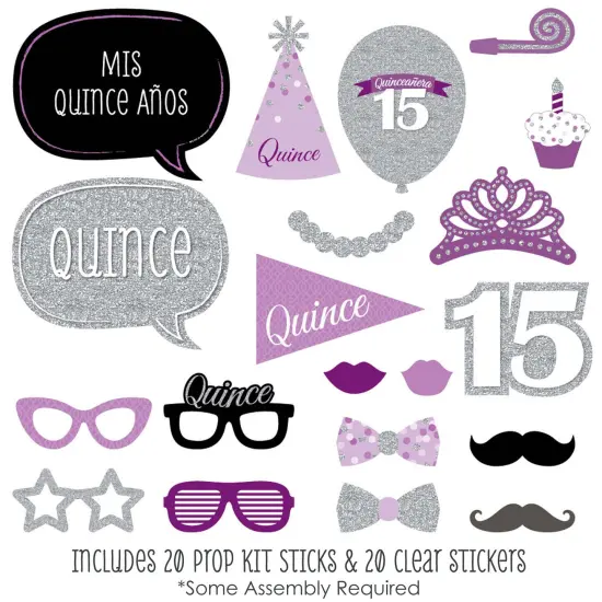 Big Dot of Happiness Quinceanera Purple - Sweet 15 - Birthday Party Photo Booth Props Kit - 20 Count {3}