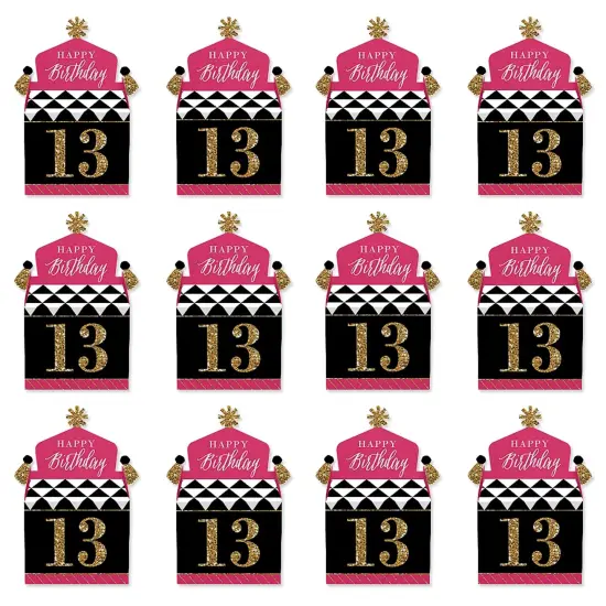 Big Dot of Happiness Chic 13th Birthday - Pink, Black and Gold - Treat Box Party Favors - Birthday Party Goodie Gable Boxes - Set of 12 {6}