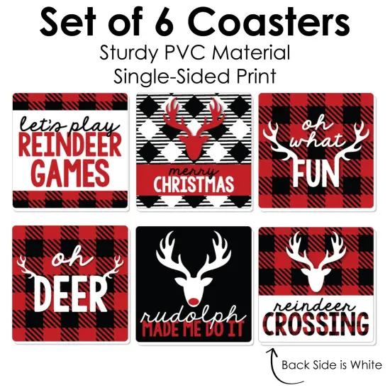 Big Dot of Happiness Prancing Plaid - Funny Reindeer Holiday and Christmas Party Decorations - Drink Coasters - Set of 6 {6}