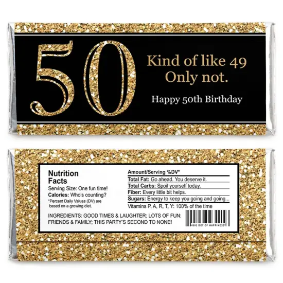 Big Dot of Happiness Adult 50th Birthday - Gold - Candy Bar Wrappers Birthday Party Favors - Set of 24 {3}
