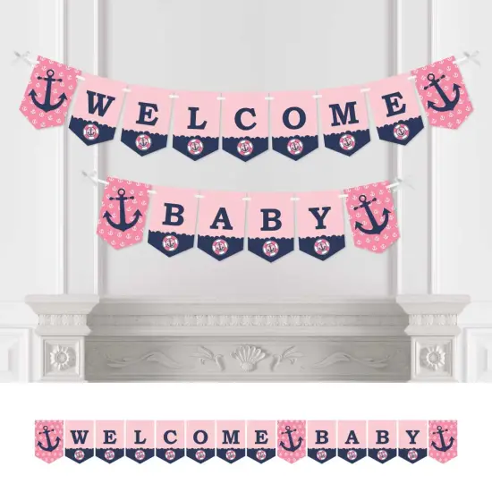 Big Dot of Happiness Ahoy - Nautical Girl - Baby Shower Bunting Banner - Anchor Party Decorations - Welcome Baby {1}