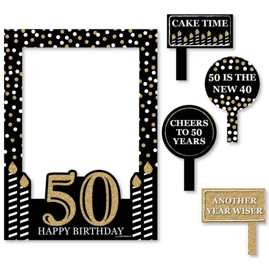 Big Dot of Happiness Adult 50th Birthday - Gold - Birthday Party Selfie Photo Booth Picture Frame & Props - Printed on Sturdy Material {7}