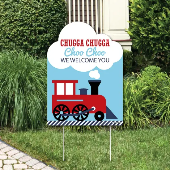 Big Dot of Happiness Railroad Party Crossing - Party Decorations - Steam Train Birthday Party or Baby Shower Welcome Yard Sign {1}