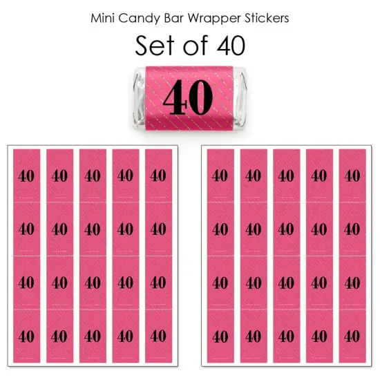 Big Dot of Happiness Chic 40th Birthday - Pink, Black and Gold - Mini Candy Bar Wrapper Stickers - Birthday Party Small Favors - 40 Count {4}