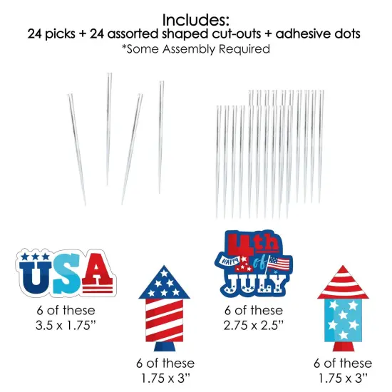 Big Dot of Happiness Firecracker 4th of July - Dessert Cupcake Toppers - Red, White and Royal Blue Party Clear Treat Picks - Set of 24 {7}