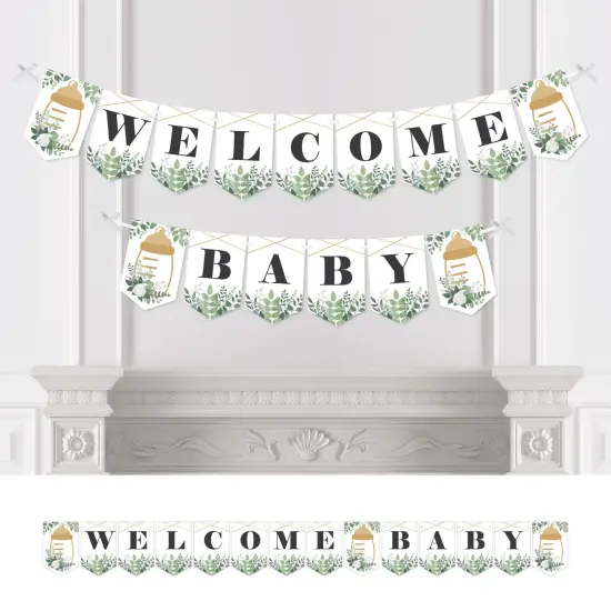 Big Dot of Happiness Boho Botanical Baby - Greenery Baby Shower Bunting Banner - Party Decorations - Welcome Baby {1}