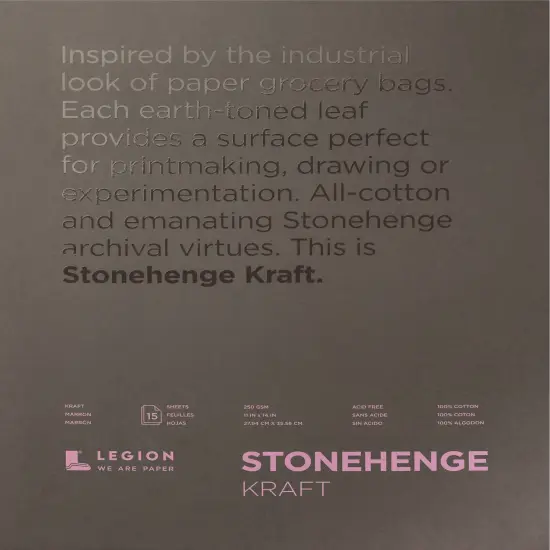 Stonehenge 100% Cotton Paper Pad 11"X14" 15 Sheets/Pkg-Kraft 250gsm {1}