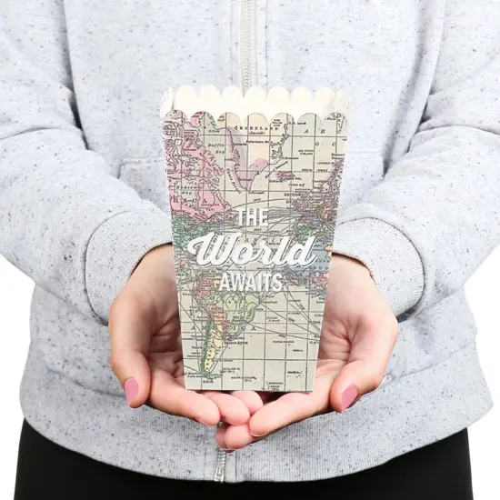 Big Dot of Happiness World Awaits - Travel Themed Party Favor Popcorn Treat Boxes - Set of 12 {6}