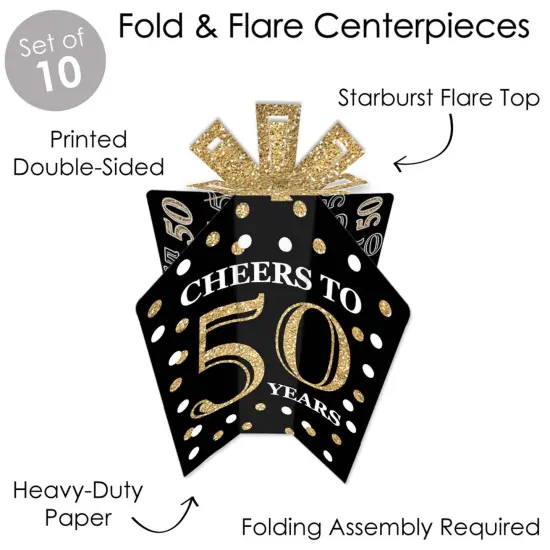 Big Dot of Happiness Adult 50th Birthday - Gold - Table Decorations - Birthday Party Fold and Flare Centerpieces - 10 Count {4}