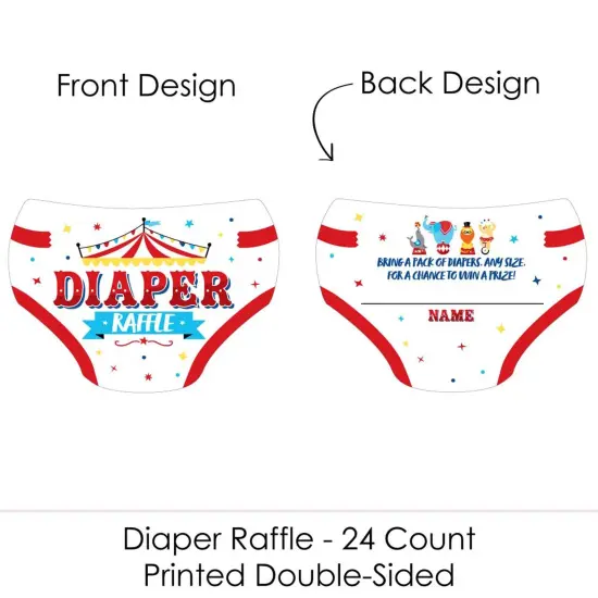 Big Dot of Happiness Carnival - Step Right Up Circus - Diaper Shaped Raffle Ticket Inserts - Carnival Baby Shower Diaper Raffle Game - Set of 24 {3}