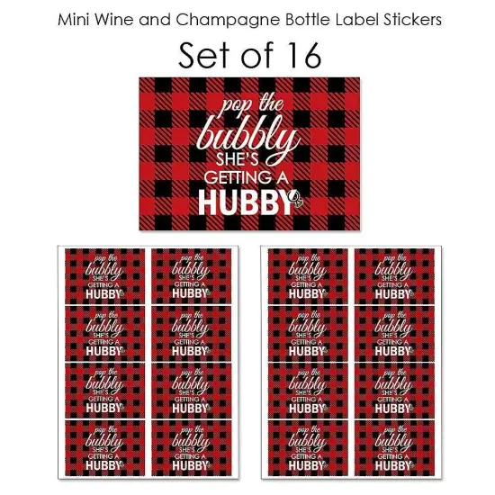 Big Dot of Happiness Flannel Fling Before the Ring - Mini Wine & Champagne Bottle Label Stickers - Buffalo Plaid Bachelorette Party Favor Gift - 16 Ct {7}