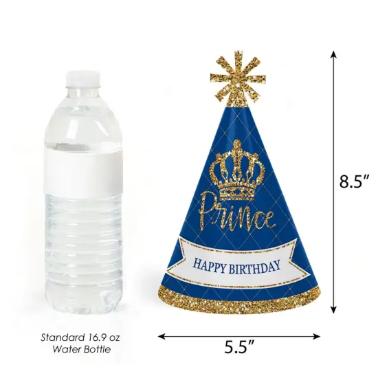 Big Dot of Happiness Royal Prince Charming - Cone Happy Birthday Party Hats for Kids and Adults - Set of 8 (Standard Size) {4}