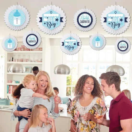 Big Dot of Happiness It's a Boy - Hanging Blue Baby Shower Tissue Decoration Kit - Paper Fans - Set of 9 {4}