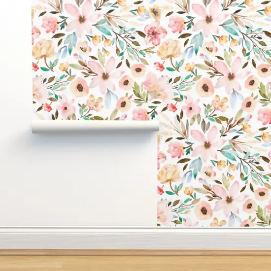 Peel & Stick Wallpaper 2FT Wide Bloom Floral Watercolor Garden Botanical Nursery Spring Kitchen Custom Removable Wallpaper by Spoonflower {2}