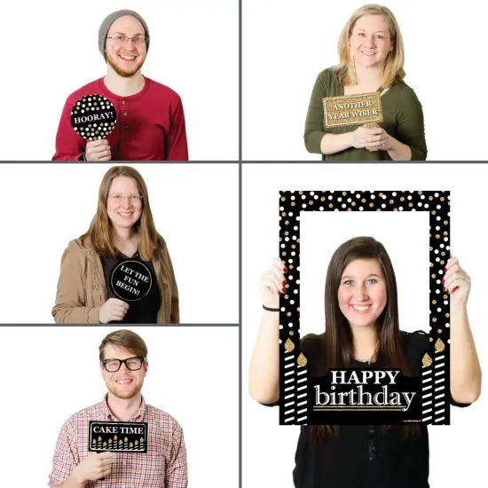 Big Dot of Happiness Adult Happy Birthday - Gold - Birthday Party Selfie Photo Booth Picture Frame & Props - Printed on Sturdy Material {3}
