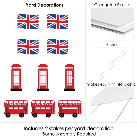 Big Dot of Happiness Cheerio, London - Flag, Double-Decker Bus & Red Telephone Booth Lawn Decor - Outdoor British UK Party Yard Decorations - 10 Piece {7}