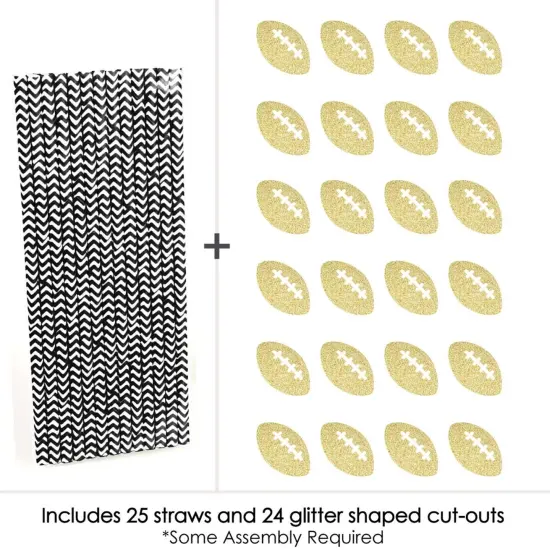 Big Dot of Happiness Gold Glitter Football Party Straws - No-Mess Real Glitter Cut-Outs & Decorative Baby Shower or Birthday Party Paper Straws -24 ct {6}