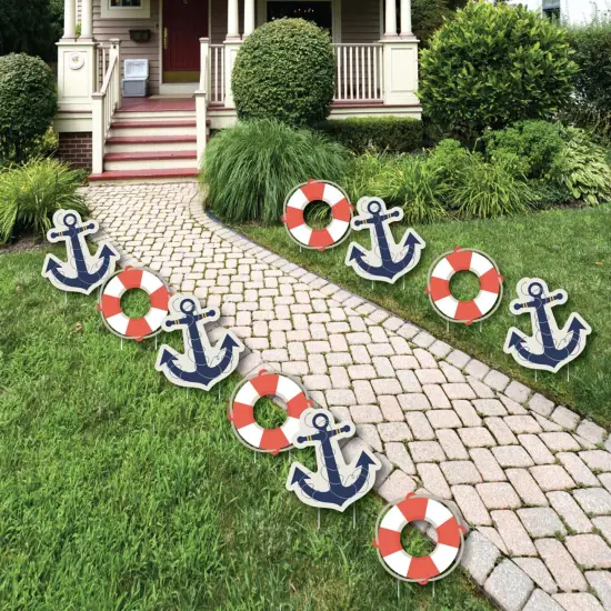 Big Dot of Happiness Ahoy - Nautical Anchor Lawn Decorations - Outdoor Baby Shower or Birthday Party Yard Decorations - 10 Piece {1}