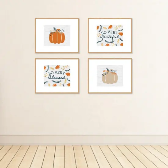 Big Dot of Happiness Happy Thanksgiving - Unframed Fall Harvest Pumpkin Linen Paper Wall Art - Set of 4 - Artisms - 8 x 10 inches {4}