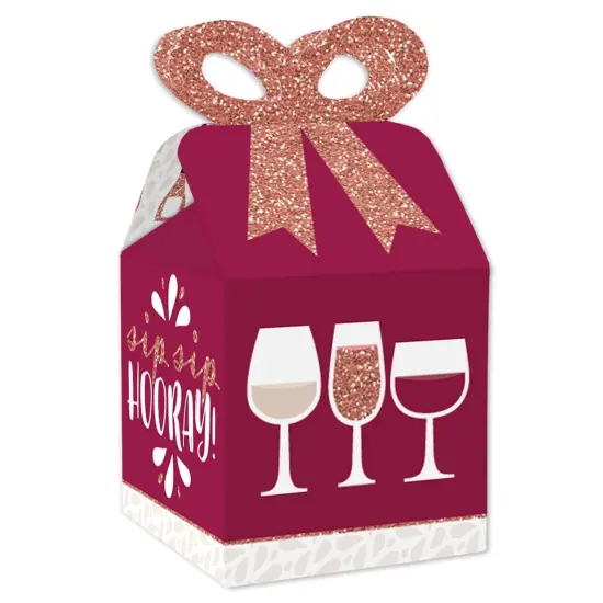 Big Dot of Happiness But First, Wine - Square Favor Gift Boxes - Wine Tasting Party Bow Boxes - Set of 12 {1}