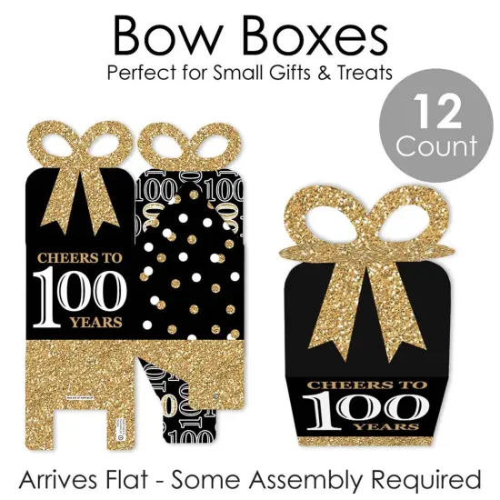 Big Dot of Happiness Adult 100th Birthday - Gold - Square Favor Gift Boxes - Birthday Party Bow Boxes - Set of 12 {7}