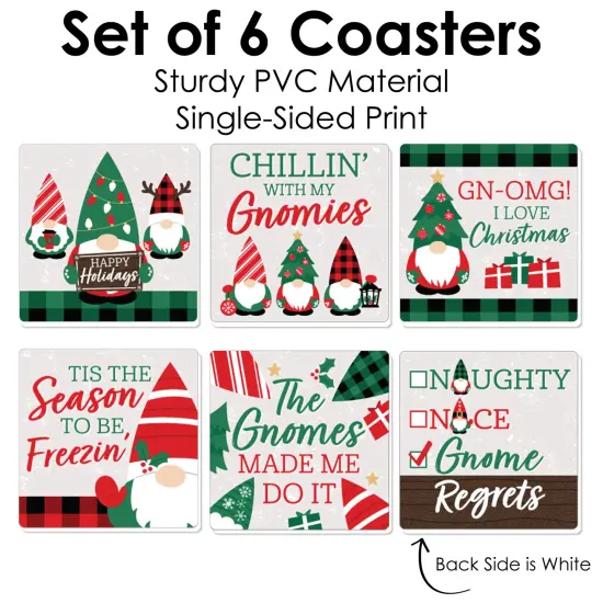 Big Dot of Happiness Red and Green Holiday Gnomes - Funny Christmas Party Decorations - Drink Coasters - Set of 6 {6}