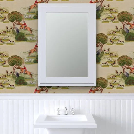 Peel & Stick Wallpaper 2FT Wide Vintage Style Fox Hunt Equestrian English Landscape Beagle Foxhound Custom Removable Wallpaper by Spoonflower {6}