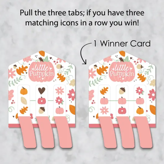 Big Dot of Happiness Girl Little Pumpkin - Fall Birthday Party or Baby Shower Game Pickle Cards - Pull Tabs 3-in-a-Row - Set of 12 {4}