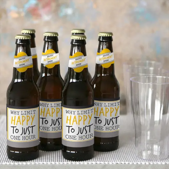 Big Dot of Happiness Retirement Party - Decorations for Women and Men - 6 Beer Bottle Label Stickers and 1 Carrier {6}