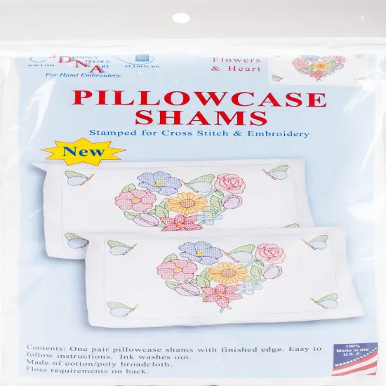 Jack Dempsey Stamped Pillowcase Shams 2/Pkg-Flowers & Hearts {1}