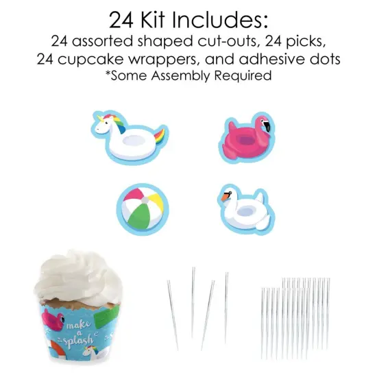 Big Dot of Happiness Make a Splash - Pool Party - Cupcake Decor - Summer Swimming or Birthday Party Cupcake Wrappers and Treat Picks Kit - Set of 24 {6}