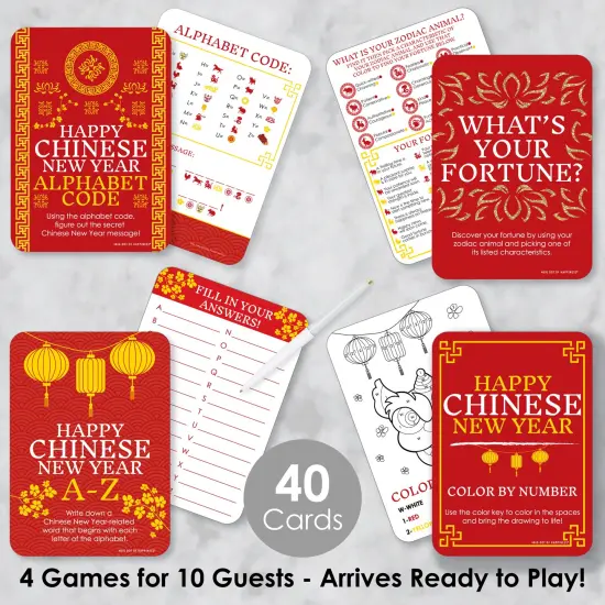 Big Dot of Happiness Lunar New Year - 4 Games - 10 Cards Each - Gamerific Bundle {3}