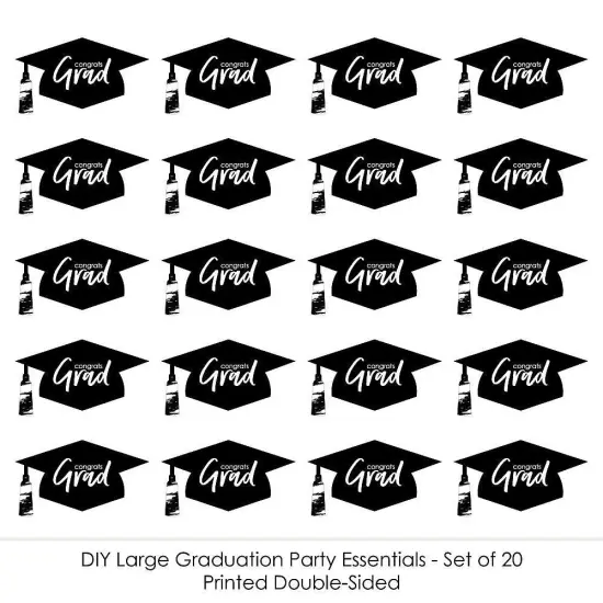 Big Dot of Happiness Black and White Graduation Hat Decorations - DIY Large Party Essentials - 20 Count {6}