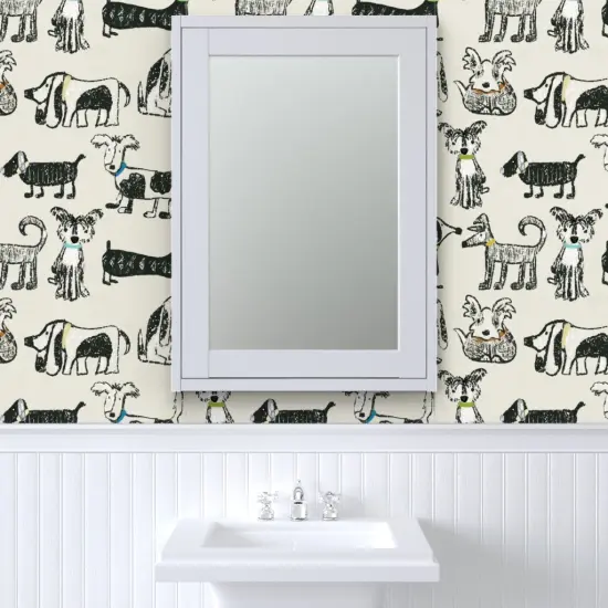 Pre-Pasted Wallpaper 2FT Wide Dogs Pet Animal Gender Neutral Puppies Sketch Hand Drawn Custom Pre-pasted Wallpaper by Spoonflower {6}