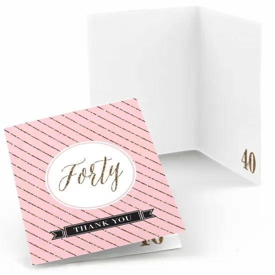 Big Dot of Happiness Chic 40th Birthday - Pink, Black and Gold - Birthday Party Thank You Cards (8 count) {1}
