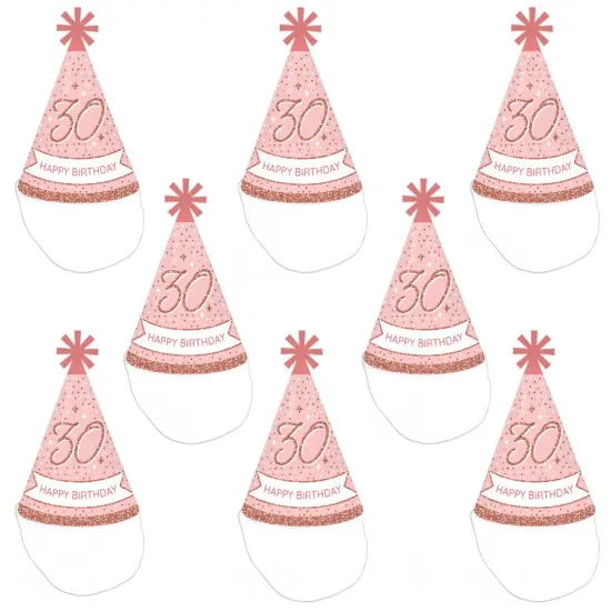 Big Dot of Happiness 30th Pink Rose Gold Birthday - Cone Happy Birthday Party Hats for Adults - Set of 8 (Standard Size) {7}