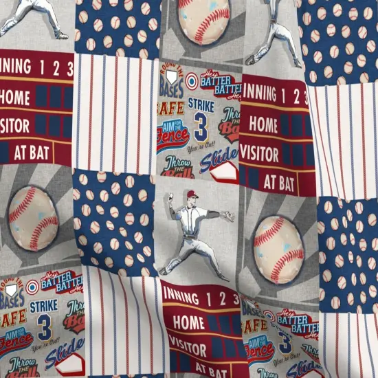 Various Fabrics by the Yard or Fat Quarter Baseball Patchwork Pitcher Red White Blue Quilt Topper Wholecloth Cheater Quilt Summer Sport America Usa 4Th Of July Custom Printed Fabric by Spoonflower {5}