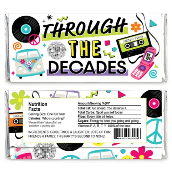 Big Dot of Happiness Through the Decades - Candy Bar Wrapper 50s, 60s, 70s, 80s, and 90s Party Favors - Set of 24 {3}