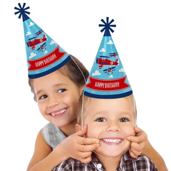 Big Dot of Happiness Taking Flight - Airplane - Cone Happy Birthday Party Hats for Kids and Adults - Set of 8 (Standard Size) {3}