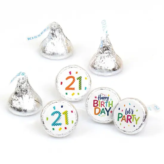 Big Dot of Happiness 21st Birthday - Cheerful Happy Birthday - Twenty-First Round Candy Sticker Favors - Labels Fits Chocolate Candy (1 sheet of 108) {1}