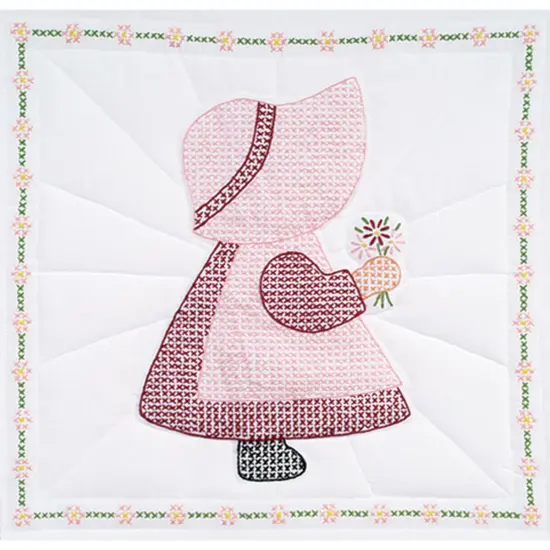 Jack Dempsey Stamped White Quilt Blocks 18"X18" 6/Pkg-Sunbonnet Girl {1}